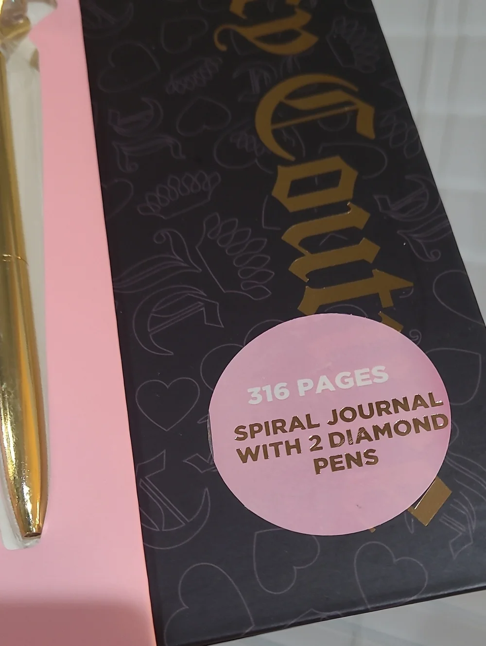 Juicy Couture Black & Pink Spiral Notebook with Gold Diamond Pens